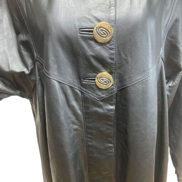 NWOT Damselle L Black Soft Leather Long Trench Coat Duster Flared Swing Womans - Picture 6 of 14